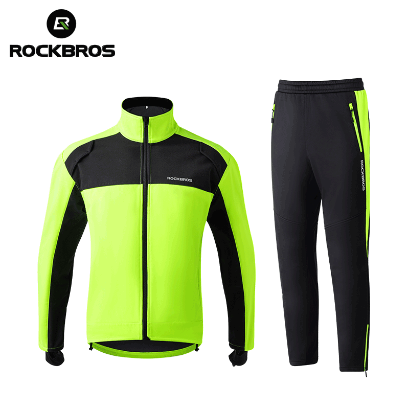 Cycling Gear For Winter - ROCKBROS 秋冬サイクリング服セット厚い熱防風ジャージ屋外スポーツジャケットパンツフリーススーツスポーツウェア
