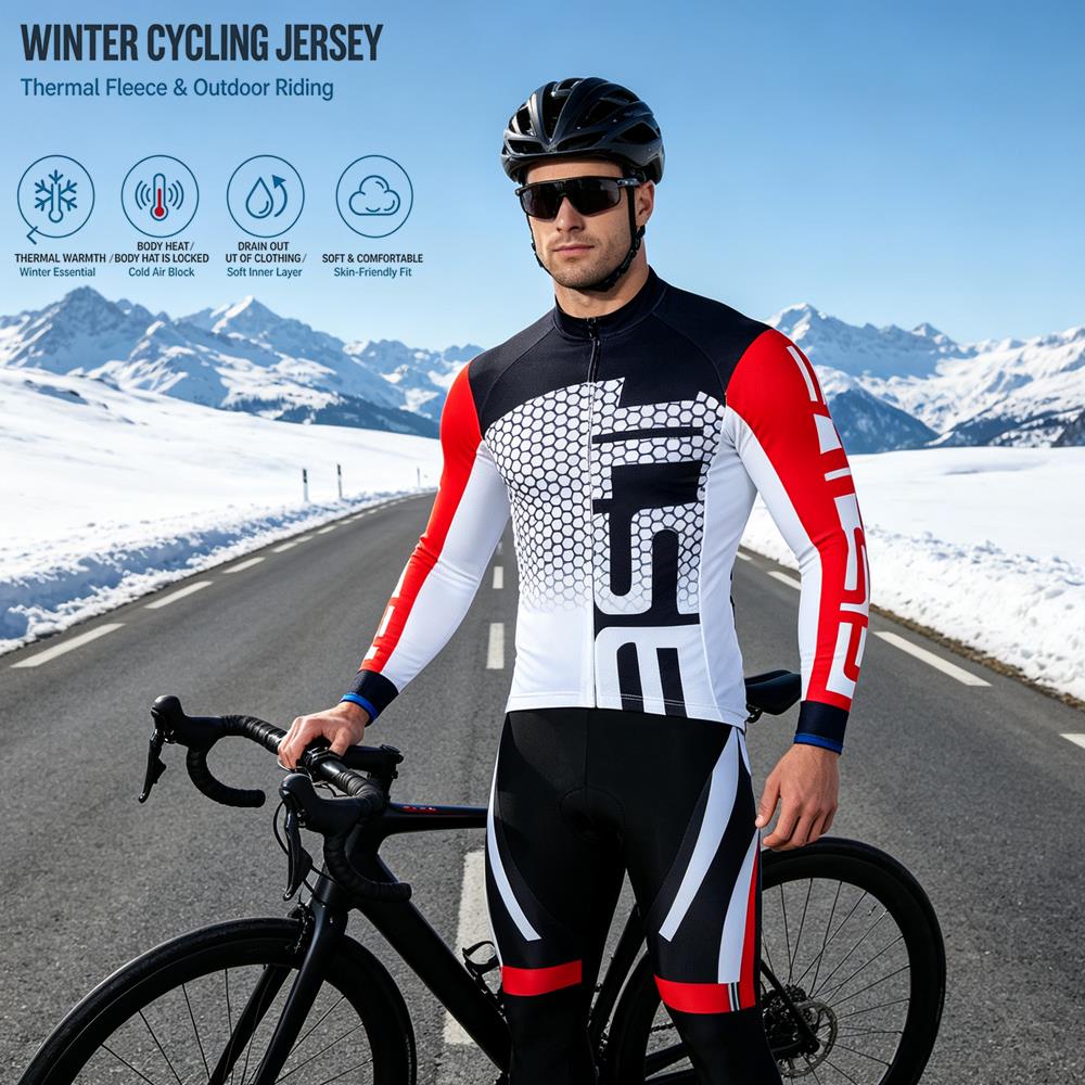 Triathlon Cycling Kit - 冬用サーマルフリース素材の暖かいウール製サイクリングジャージセット。男性用、自転車用スーツ、アウトドアスポーツウェア、MTBユニフォーム、サイクリングウェア、トライアスロン用。