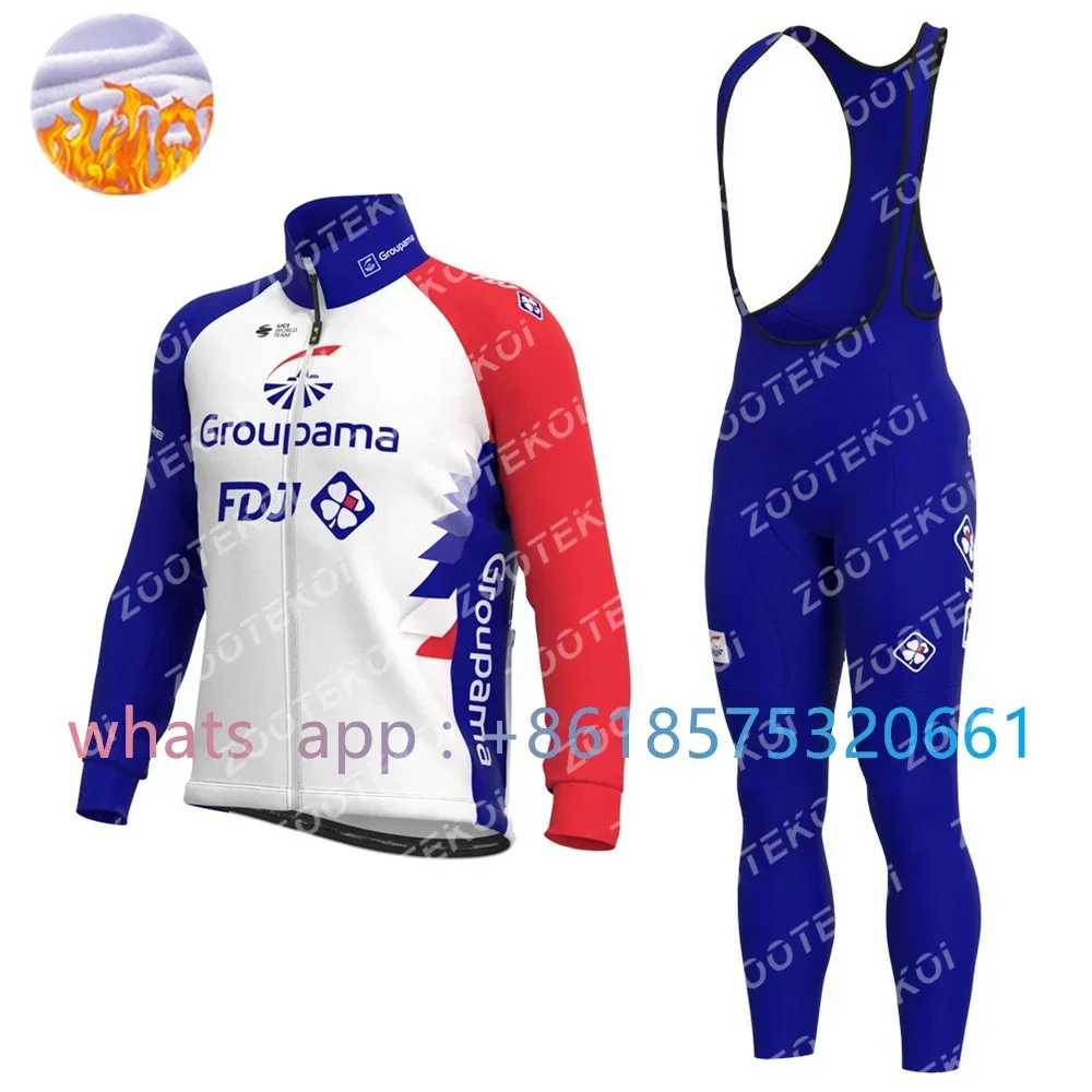 Cycling Gear For Winter - GROUPAMA FDJ チーム男性冬サイクリングジャージセットサーマルフリースサイクリング服屋外 MTB 自転車服保温セット
