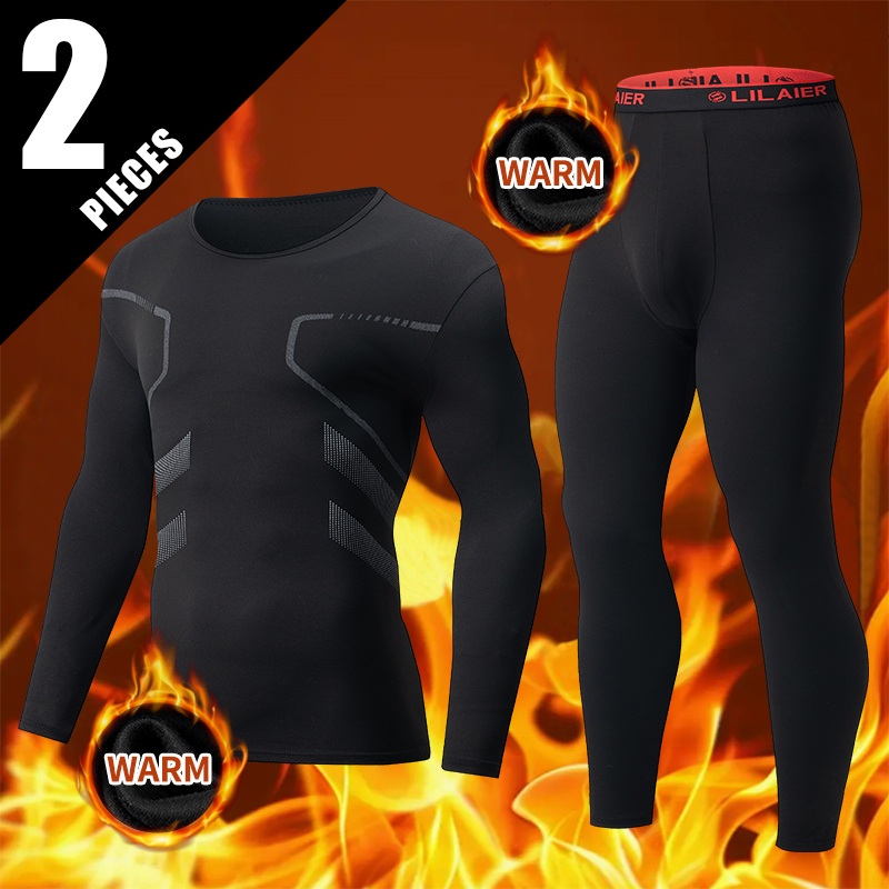 Cycling Gear For Winter - 1/2ピース秋冬メンズファッショナブルなプリントカジュアルスポーツ下着セットサイクリングとランニングプラスサイズベースウォームスーツ