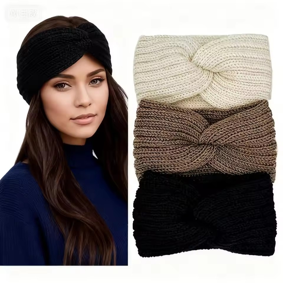 Cycling Gear Cold Weather - 女性用冬用暖かいヘッドバンド - 厚手のニット耳ストラップヘアアクセサリー、冬用ヘッドバンド、防寒用品、スタイリッシュな帽子