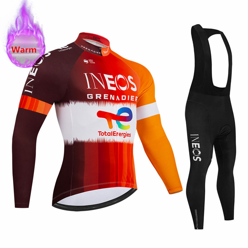 Cycling Gear For Winter - Ineos チーム冬用長袖サーマルフリースサイクリングジャージセットビブパンツ Ropa Ciclismo 自転車服 MTB