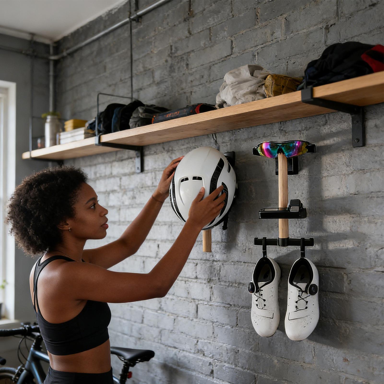 自転車ギアラック 1セット 壁掛け式 ブナ材ホルダー ヘルメ - Cycling Gear Organizer のレビューと価格